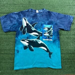 Vintage Sea World Tie Die Orca Whales Short Sleeve Graphic Tee Shirt Medium